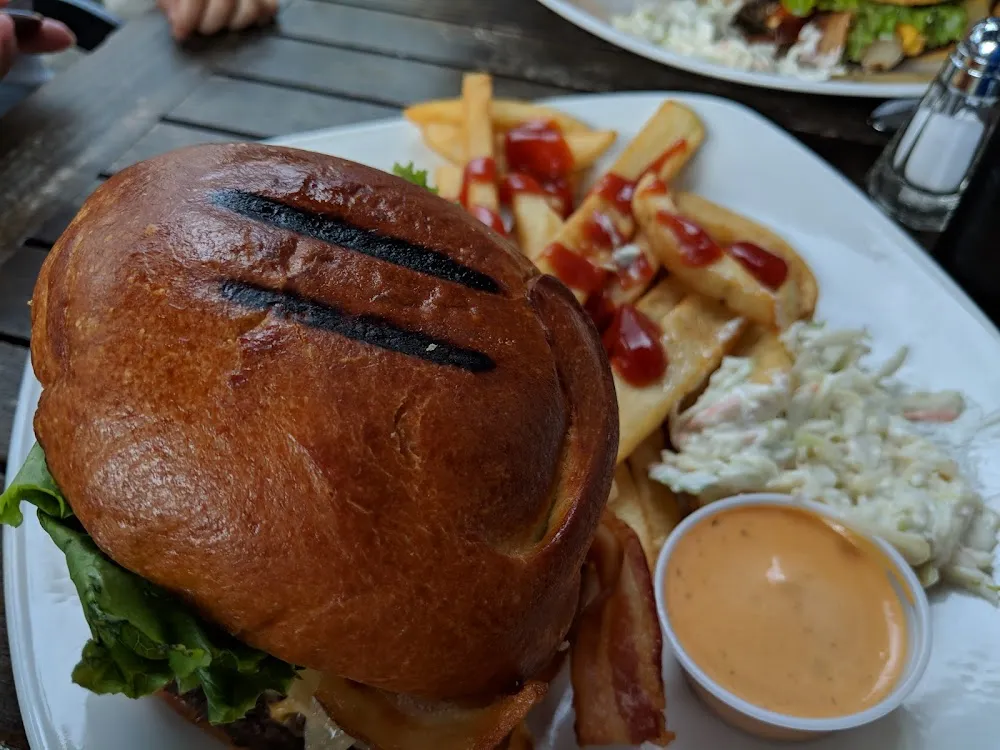 Hamburger with French Fries and Salad